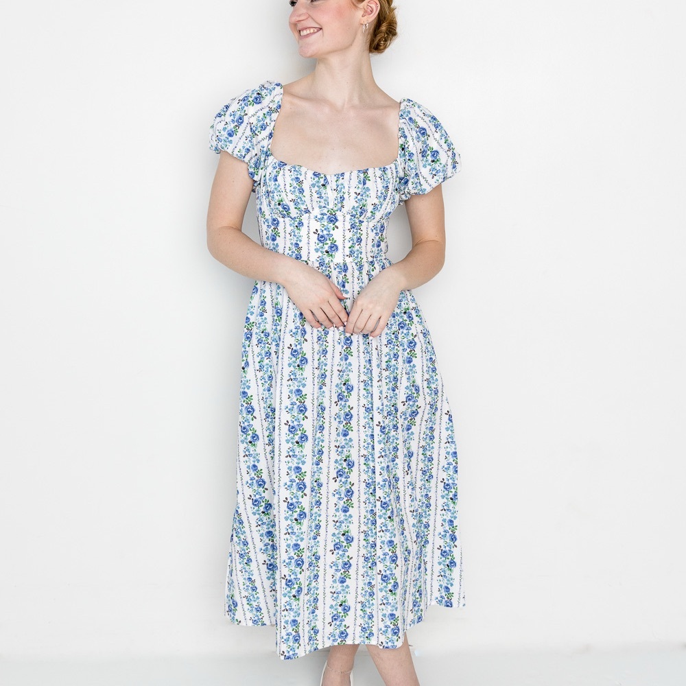 Altar'd State Blue and White Floral Midi Dress